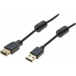 Rallonge USB 2.0 type A / A avec ferrites noire - 1,5 m